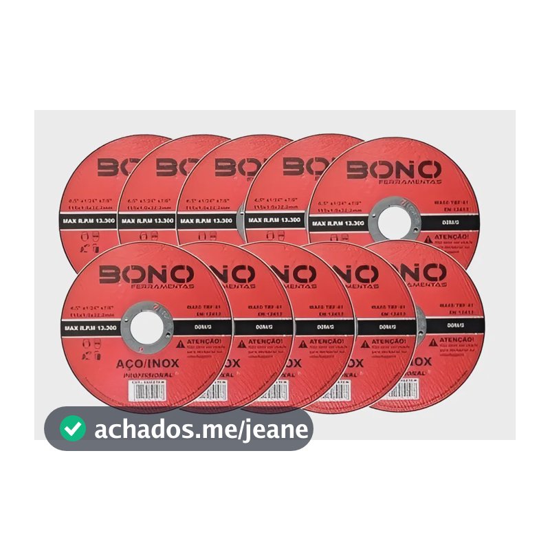 Kit 10 Discos de Corte Fino Profissional Bono para Aço e Inox 4.5"