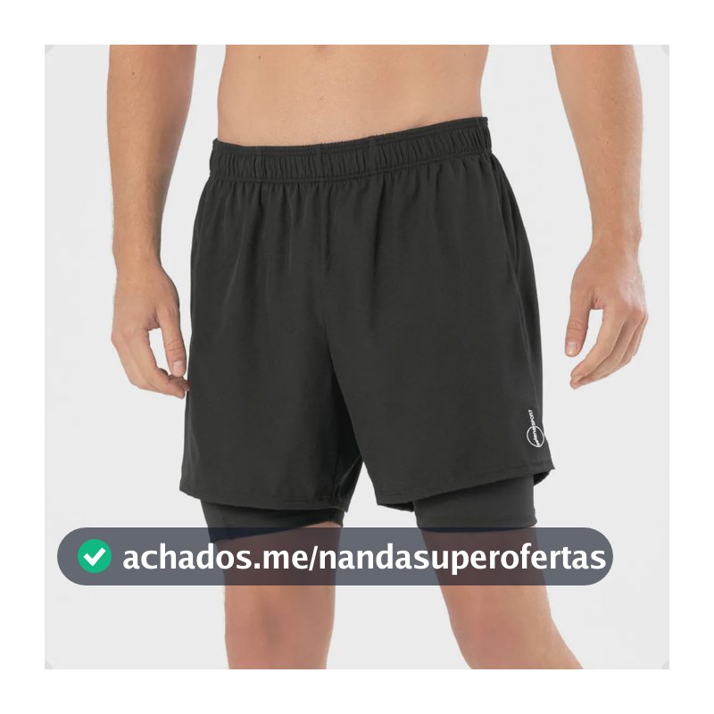 Short Duplo Compressão Fit Bermuda Masculina Bolso Interno Preto Gg