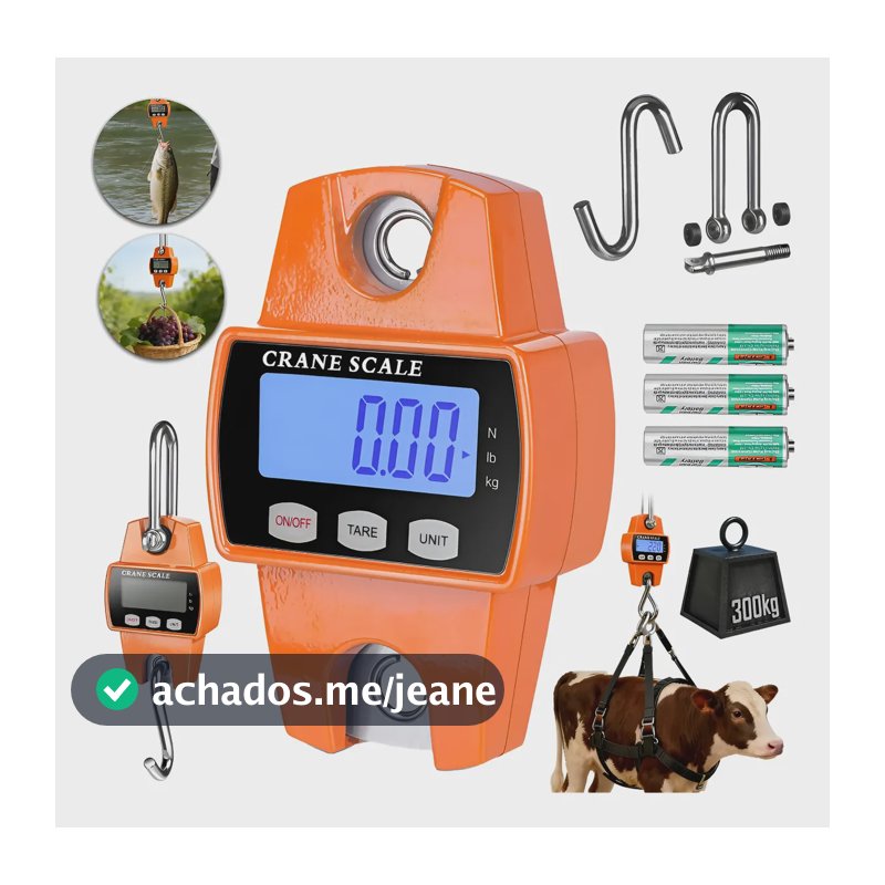 Balança Digital 300kg Portátil Suspensa Alta Precisão Laranja