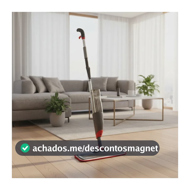 Mop Spray Reservatório Água Vassoura Esfregão Rodo Mágico Cor Cinza e Vermelho