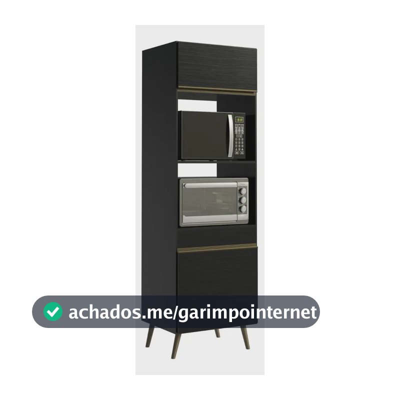 Paneleiro Armário Cozinha para Forno e Micro-Ondas 2 Portas 62cm Retrô Florença Multimóveis MP2426 Preto