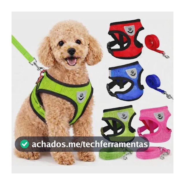 Coleira Peitoral Pet Cachorro E Gato Refletivo Com Guia
