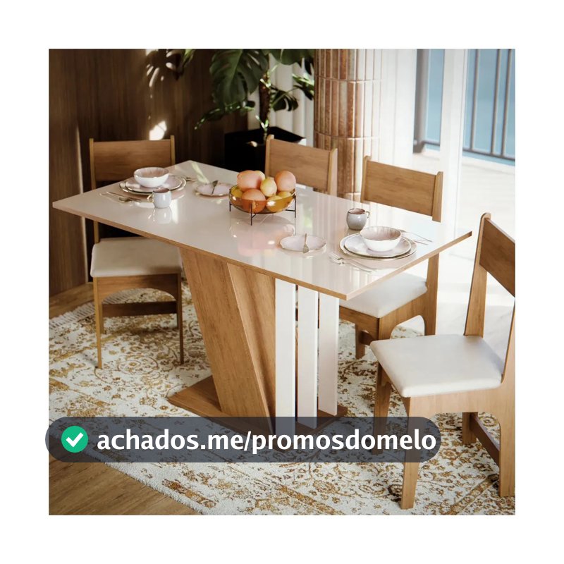 Mesa De Jantar Com 4 Cadeiras Estofadas Com Tampo Em MDF Semelhante Vidro Para Cozinha Cor Mel Off Emilly