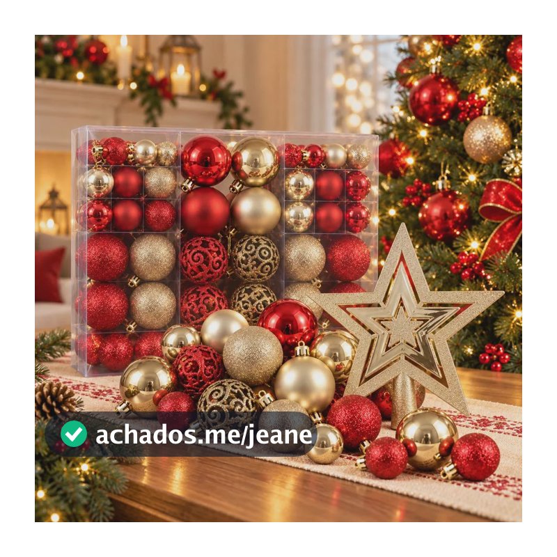 Kit Bolas De Natal Decoração Árvore Com Estrela 101 Pçs Vermelho E Dourado