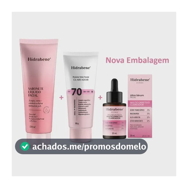 Kit Hidrabene Linha Clareadora Sabonete Liq+sérum+protetor70
