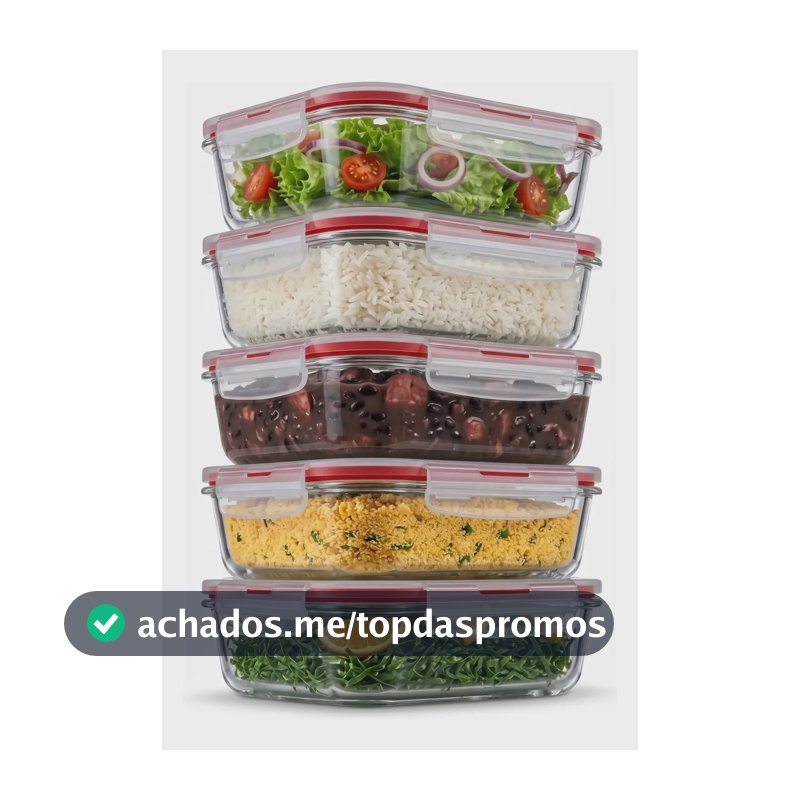 Pote Vidro Hermético Retangular Tampa 450ml Kit 5