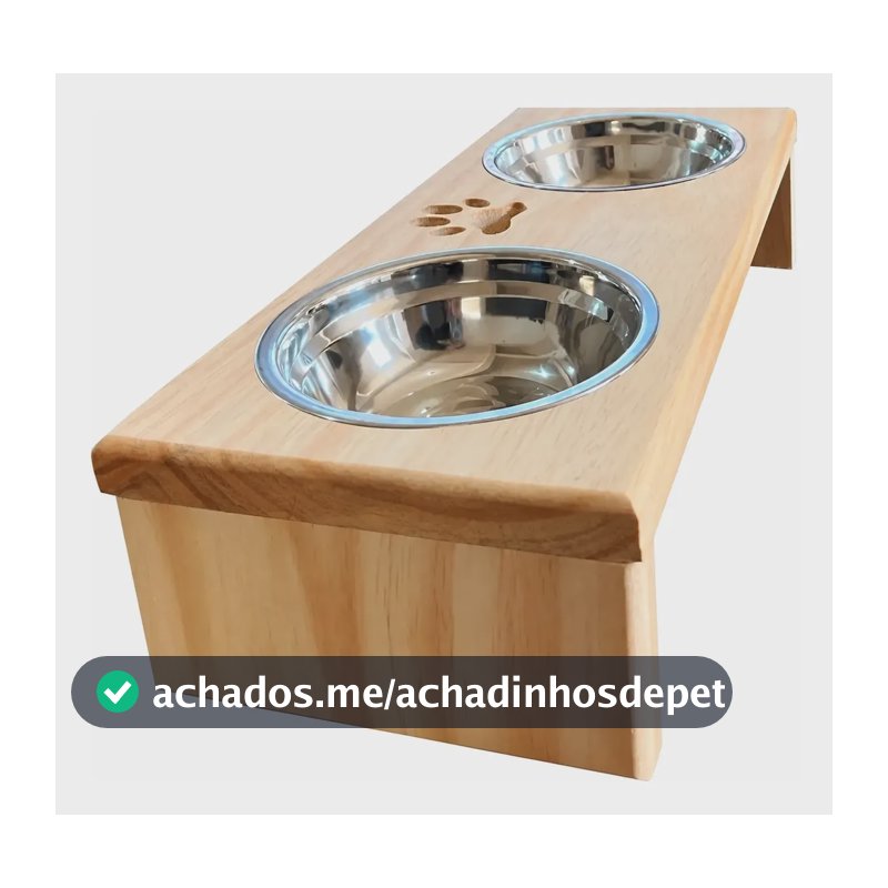 Comedouro P/ Gato Cachorro Pet Elevado Duplo 2 Potes Madeira Madeira Pinus