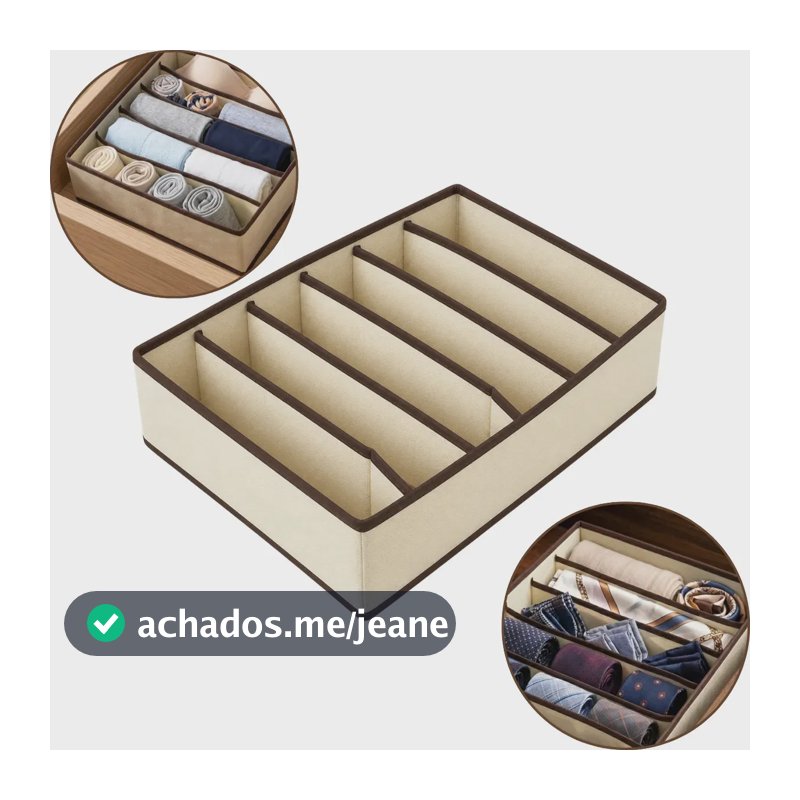Organizador 6 Divisórias Gaveta Colmeia Lingerie Dobrável Bege Com Acabamento Marrom