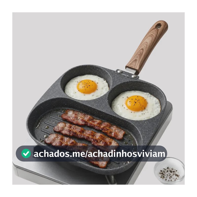 Frigideira Multiuso 3 Divisórias Antiaderente Para Fritar Ovos, Hambúrgueres, Bacon, Frangos, Linguiças Preto
