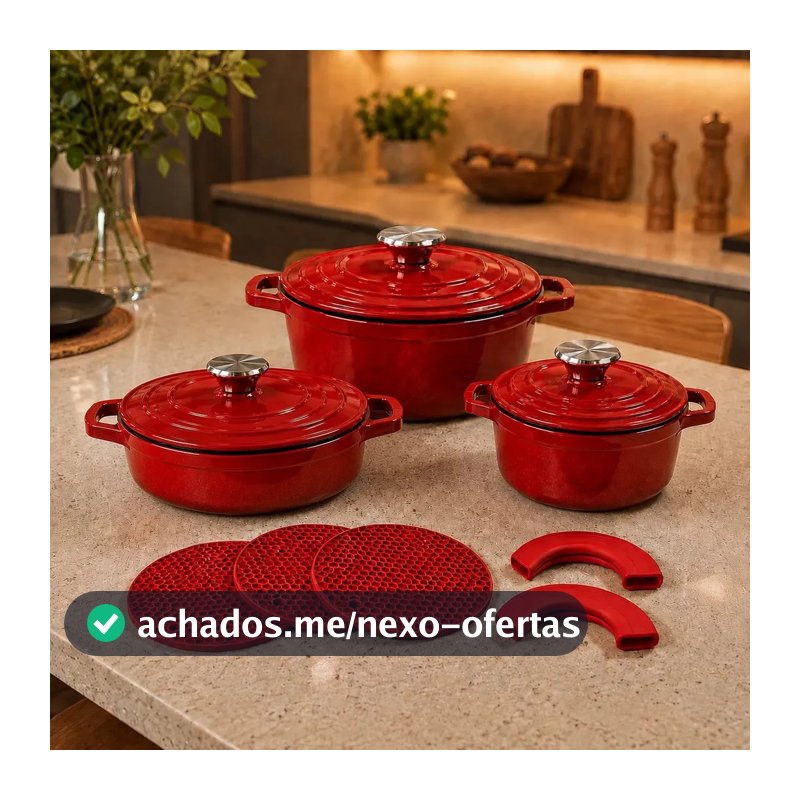Conjunto 8 Peças Panelas Caçarolas Com Tampa Indução Inspiração Francesa Com Descansos e Pegadores De Silicone Vermelha Jogo De Panelas Compatível Com Cooktop Fogão A Gás E Elétrico