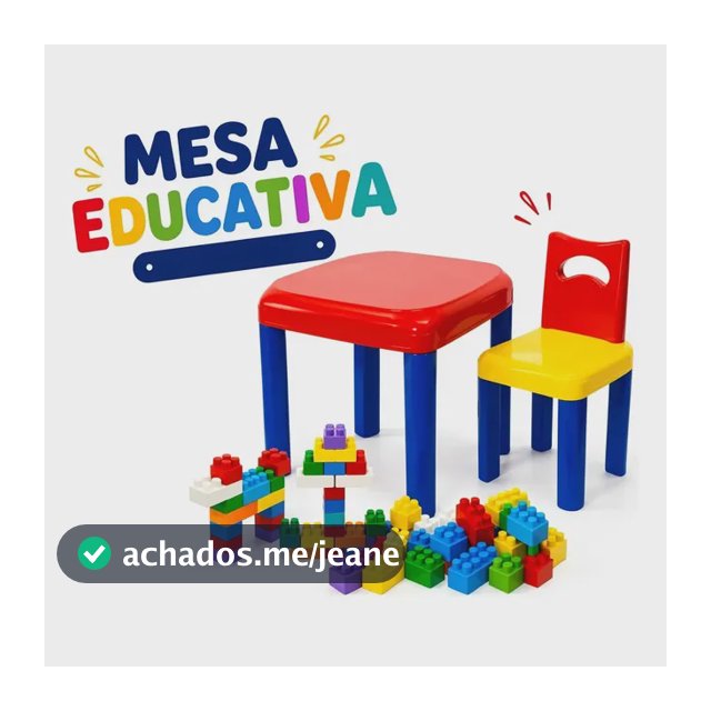 Mesa Infantil Educativa Com Cadeira E 26 Blocos Montar