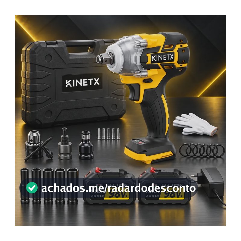 Chave De Impacto Parafusadeira 880nm Brushless 2 Baterias Amarelo