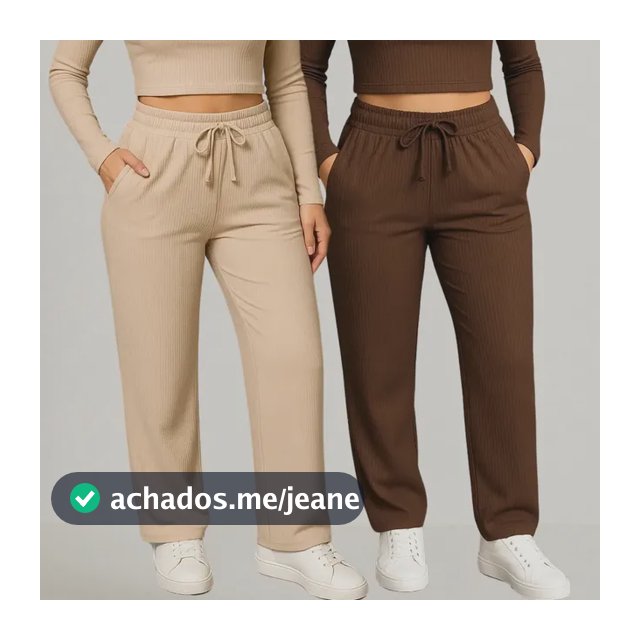 Kit 2 Calças Pantalona Wide Leg Feminino Cintura Alta