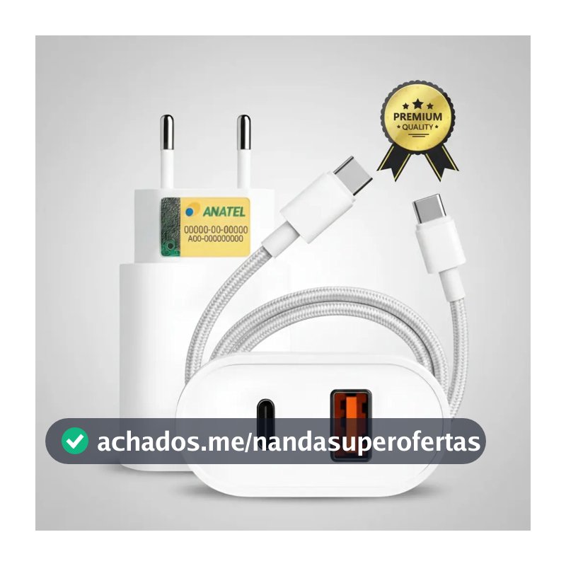 Carregador Turbo 40w Para iPhone 15 16 17 Pro e Pro Max Tipo C Branco com cabo Reforçado Usb-c Fonte Rápido Dupla entrada carregamento turbo 40w Ice Coorel