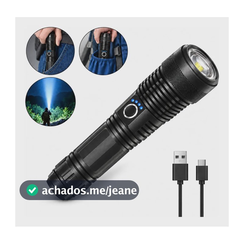 Lanterna Mais Forte Do Mundo Recarregável Tática Potente T9 Luz Preto