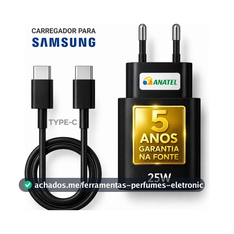 Carregador Super Rápido 25w Para Samsung Galaxy S24 S23 S22 S21 S20 Fe Ultra Motorola M22 M31 M32 M62 M63 M64 G15 Xiaomi Redmi Note 12 13 14 15 LG - Super Fast Cabo Blindado Tipo Usb C -Dtimp