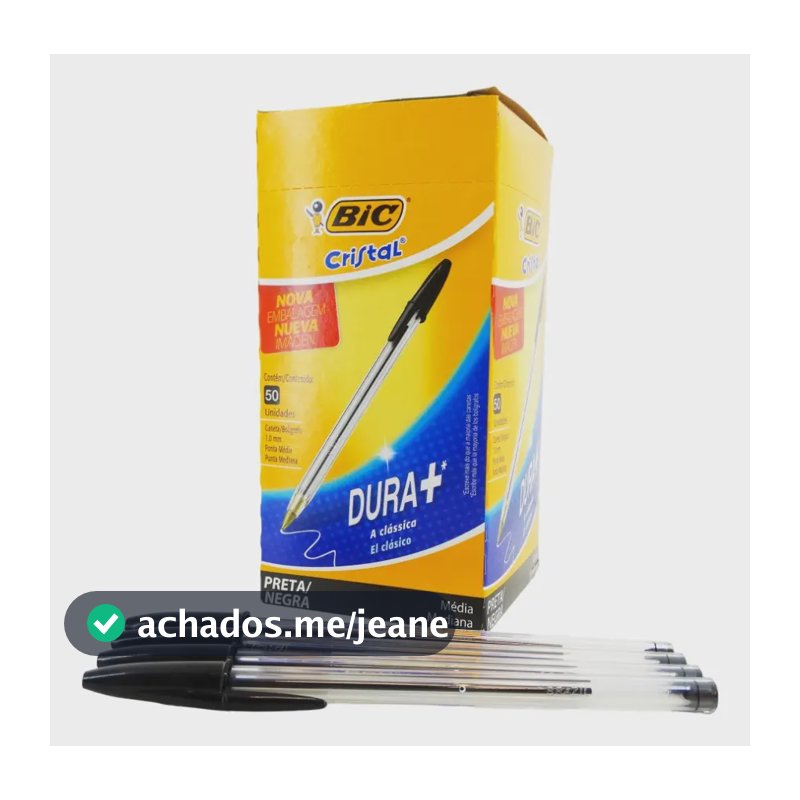 Caneta Esferográfica Bic Cristal Preta - Caixa 50 Unid