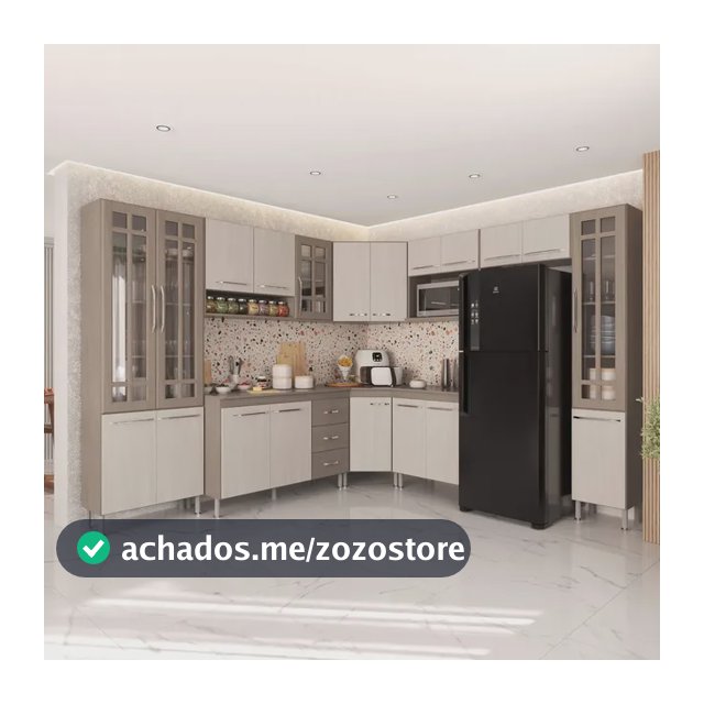 Armário De Cozinha Modulada Completa Fidelitá Paris 9 Peças 515cm 20 Portas 3 Gavetas Com Tampo Nogal/salinas