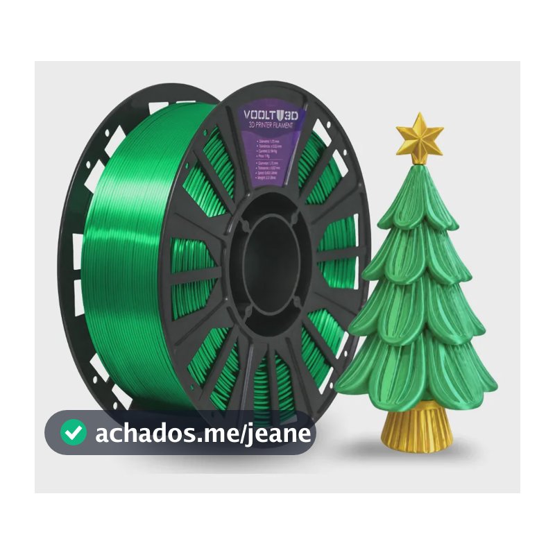 Filamento Pla Verde V-Silk 1kg Voolt3D Brilhante com Alto Brilho