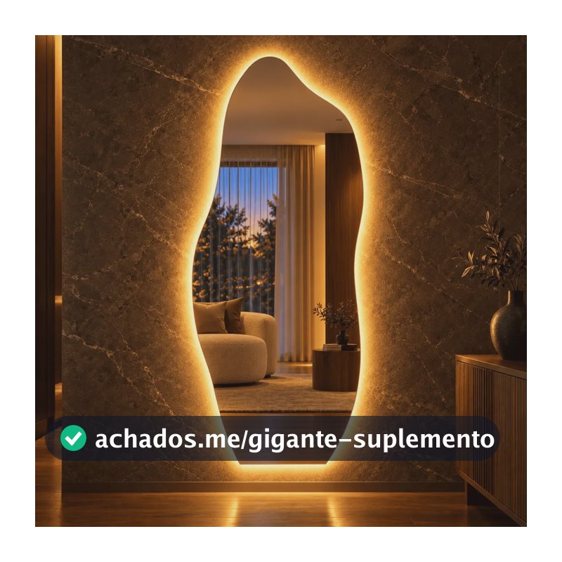 Espelho Orgânico Corpo Inteiro Led Quente Grande Decorativo FORM Lapidado Luxo Parede Quarto Sala Banheiro - BRILLARE