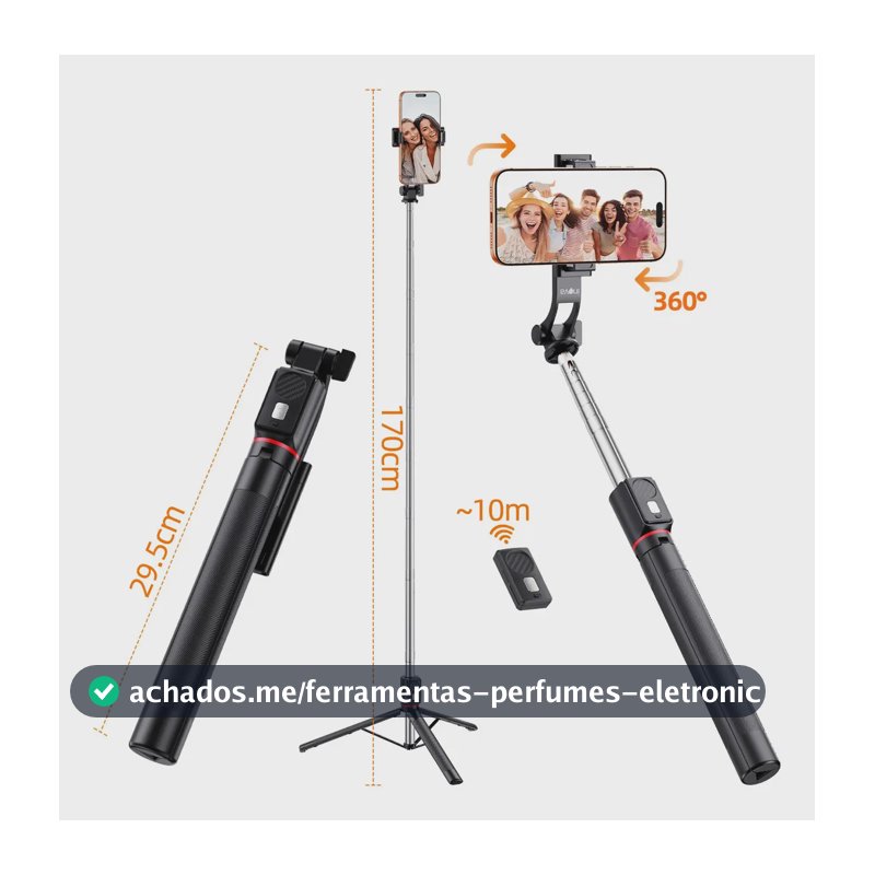 1.7M Tripe De Celular bem como Bastão De Selfie E Portátil Com Controle Remoto Destacável E Suporte Para Celular 360° Rotação, Extensível Tripé Selfie Stick, Universal Tripé De Celular Cor Preto Inova