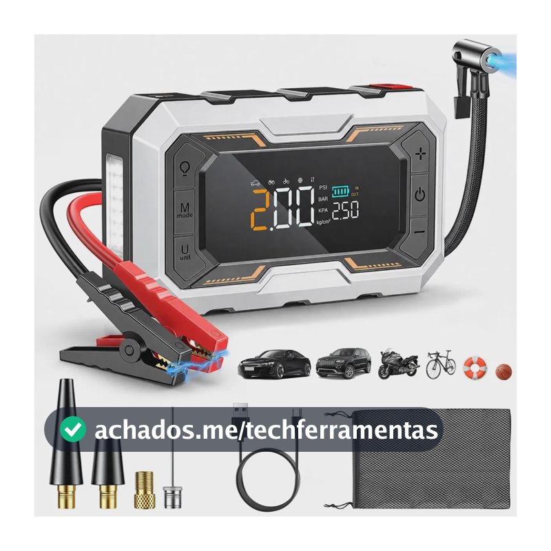 Auxiliar de Partida com Compressor de Ar Portátil aweshine 150 PSI para Carro, Moto e Caminhão