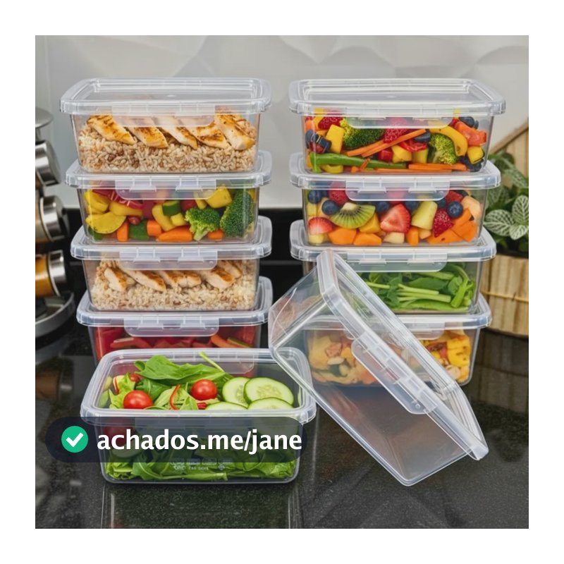 Kit 10 Marmitas 800ml Potes Trava Lateral Freezer Microondas Transparente