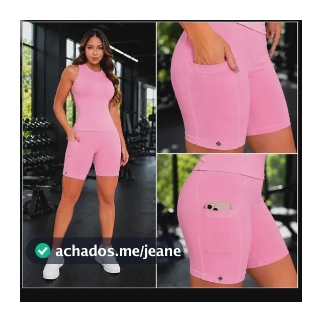 Conjunto Feminino Fitness Blusa Regata Short Bolso Academia