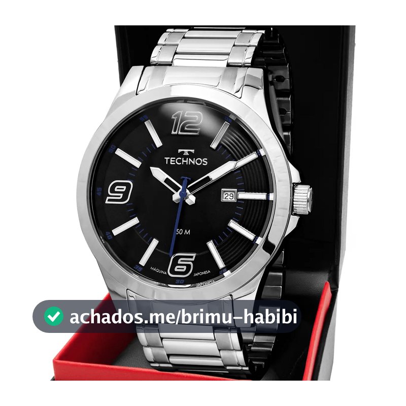 Relógio Masculino Technos Inoxidável Prateado Analógico Resistente Água