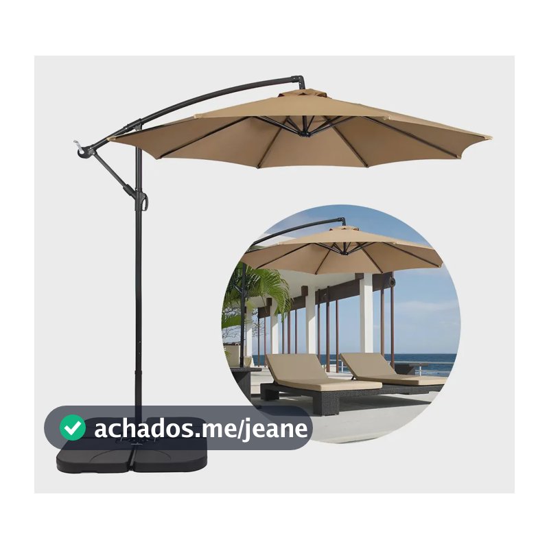 Ombrelone Guarda Sol Praia Jardim Lateral 3m Bege Com Base Bege Lisa