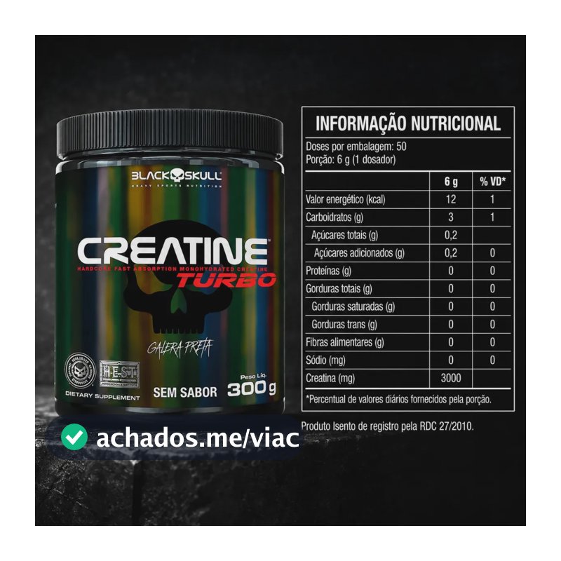 Creatina Black Skull Caveira Preta Turbo em pó Sem sabor x 300g