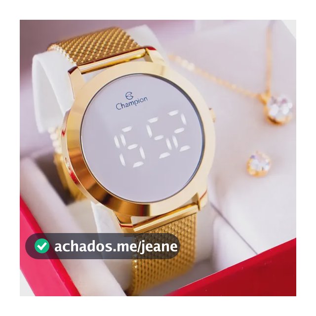 Kit Relógio Feminino Dourado Champion Digital Espelhado Colar E Brincos Com Correia em Aço Inoxidável Prova DAgua 50 Metros