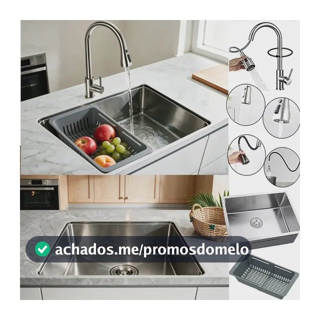 Cuba De Pias Inox 304 45x40cm Com Torneira E Cesto Drenagem Prateado Cuba De Embutir 45x40cm+torneira Extensível+escorredor De Louça Extensível Para Pia+kit Sifão Com Ralo