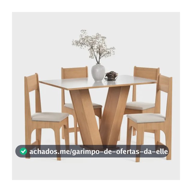 Conjunto Mesa de Jantar 4 Lugares com Cadeiras Estofadas Tampo Retangular Semelhante Vidro Base V Mel Off