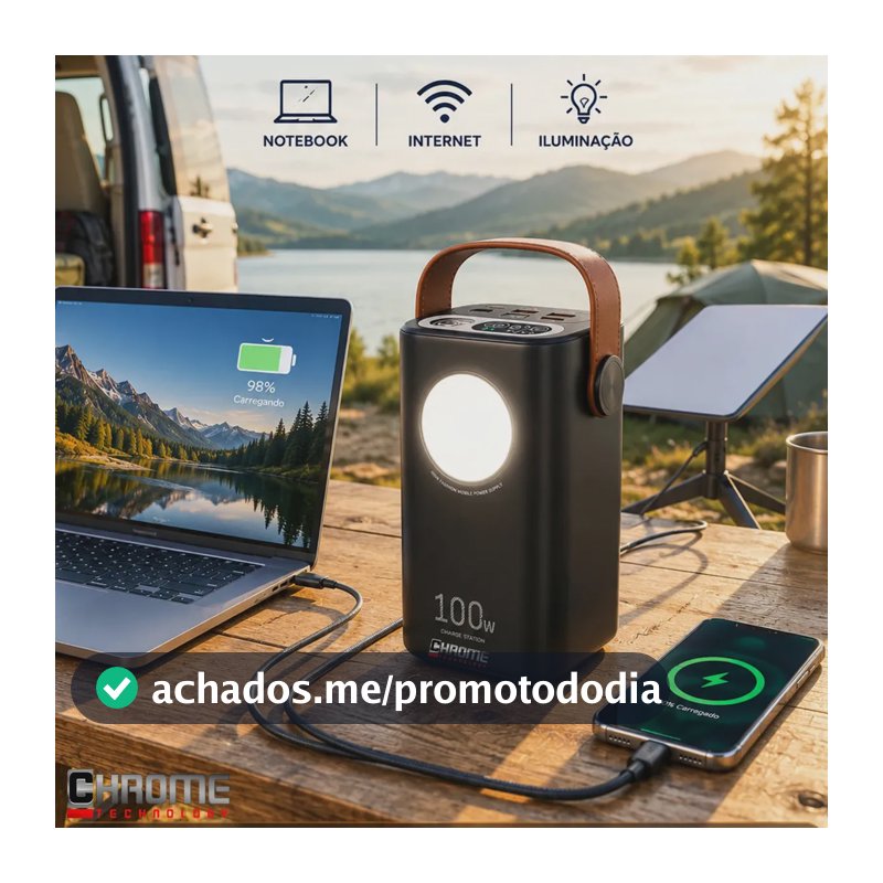 Power Bank 60.000mah 100w - Starlink Mini Ultra Rápido Carregador Portátil E Notebooks Celulares Computadores Viagens Trabalho Home Office Proteções Contra Sobrecarga Curto-circuito Chrome Technology.