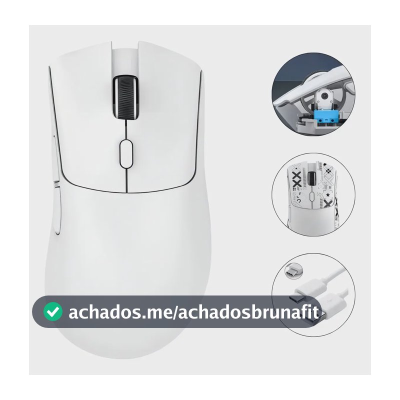 Mouse Branco Sem Fio Gamer Attack Shark R1 Paw3311 DPI 18000
