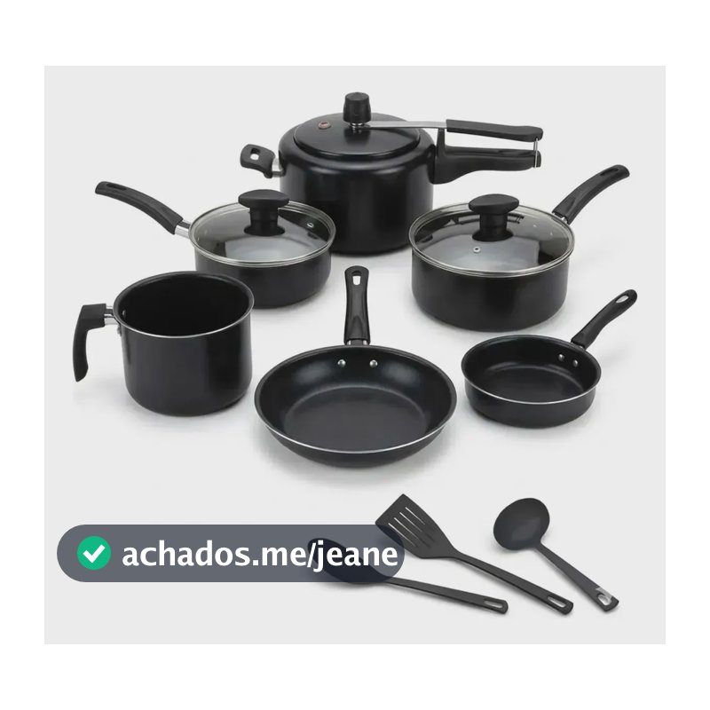 Kit 9 Panelas Alumínio Antiaderente Com Panela De Pressão 2l Preto
