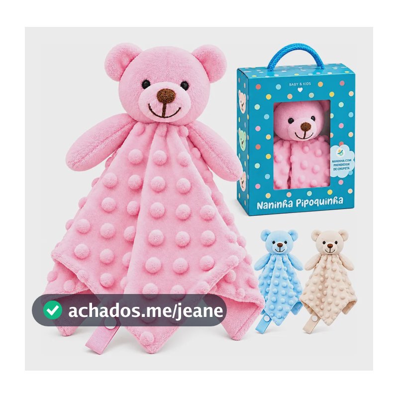 Naninha Bebê Prendedor Chupeta Antialérgica Urso Pipoquinha Urso Rosa