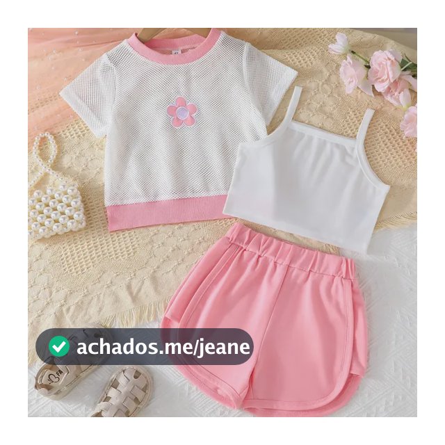 Conjunto De 3 Peças Em Malha Respirável Rosa 6y