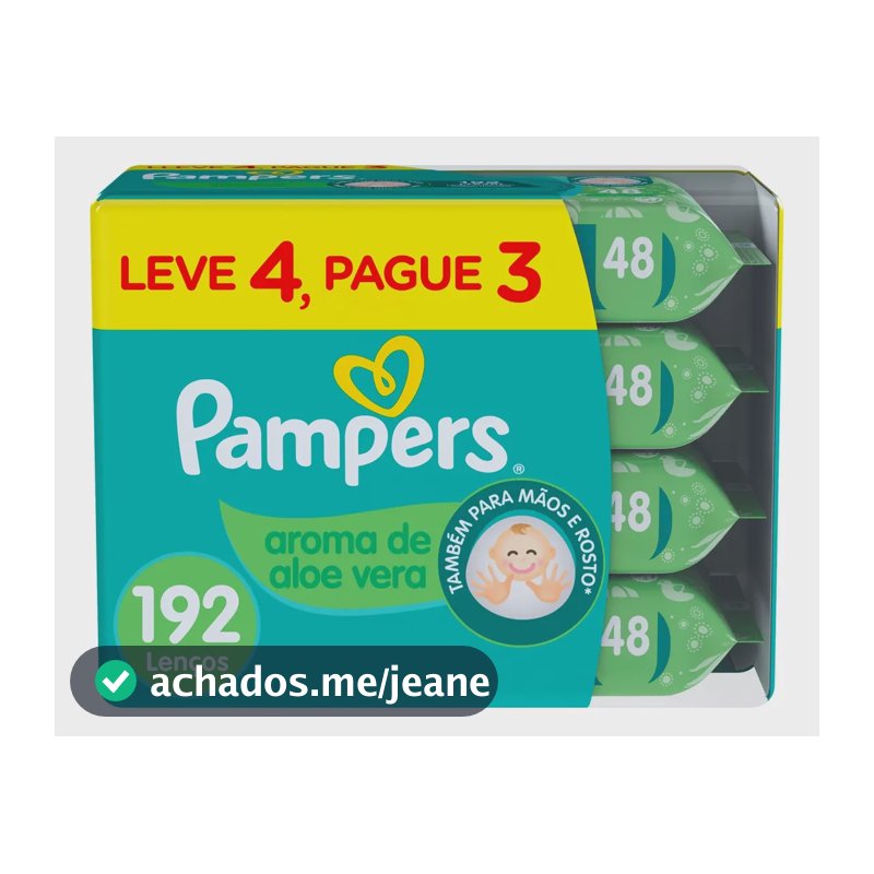 Lenços Umedecidos Pampers Aroma de Aloe Vera, 192 Unidades