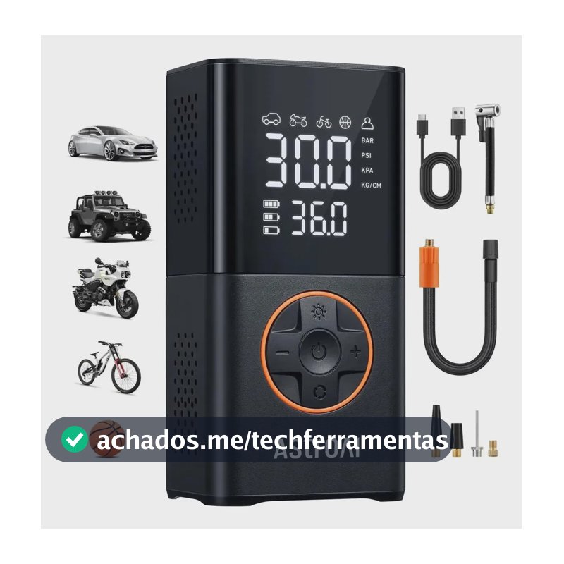 Calibrador Pneu Compressor Ar Multifuncional Car Air Pump Digital 150PSI Com Visor Para Carro Moto Bike AstroAI