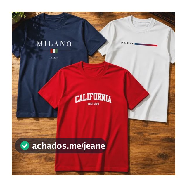 Kit 3 Camisetas Algodão Milano Paris Califórnia Masculina