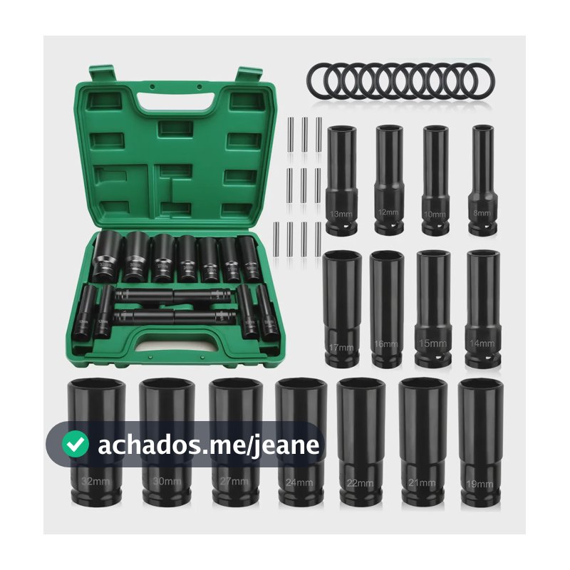 15pcs Jogo De Soquetes E Chaves 1/2 8-32mm - Kit Ferramentas Preto