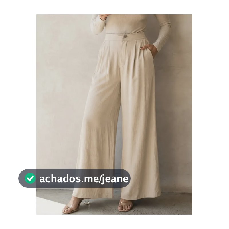 Calça Pantalona Feminina Wide Leg Cintura Alta Com Bolso Bege Lisa G