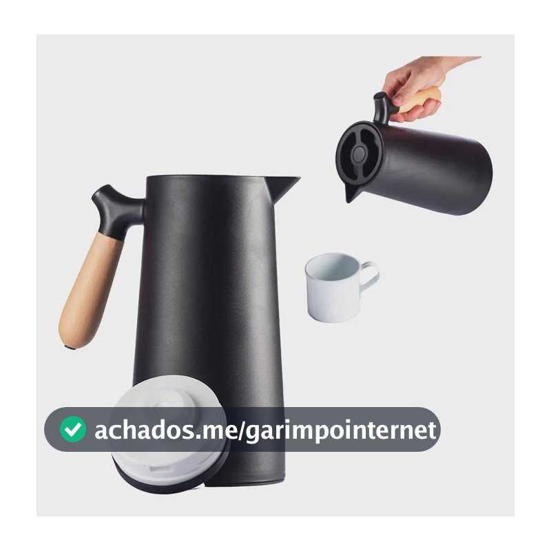 Vittak Garrafa Térmica Café 1 Litro Nórdica Cabo Madeira Mesa Posta Cor Preta