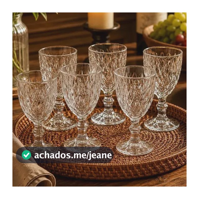 Conjunto de taças vidro cristal diamod luxo premium com 6 unidades 330ml design sofisticado para sala