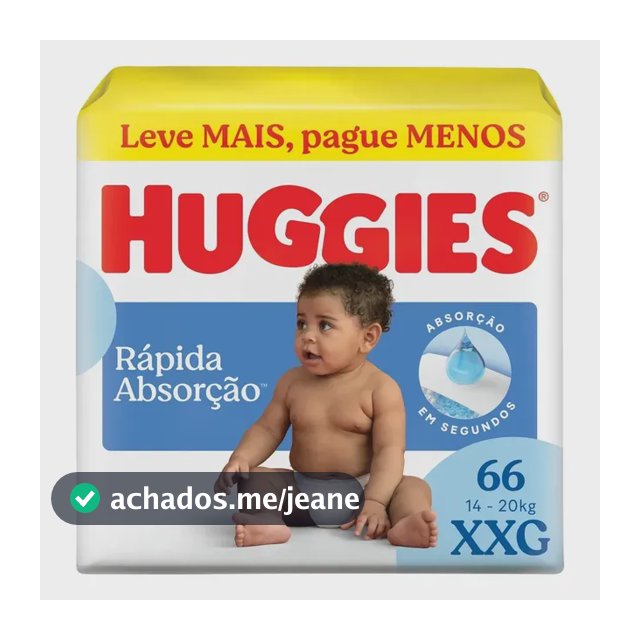 Fralda Huggies Rápida Absorção XXG 66 Unidades