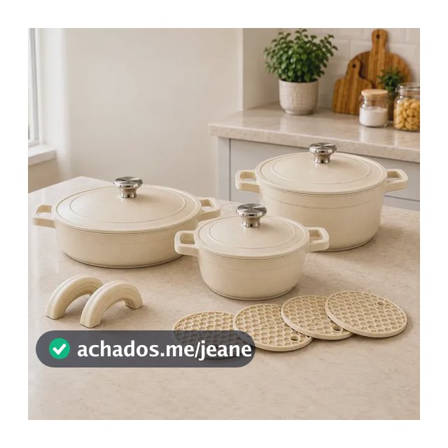 Conjunto 8 Peças Panelas Caçarolas Com Tampa Indução Inspiração Francesa Com Descansos e Pegadores De Silicone Creme Jogo De Panelas Compatível Com Cooktop Fogão A Gás E Elétrico