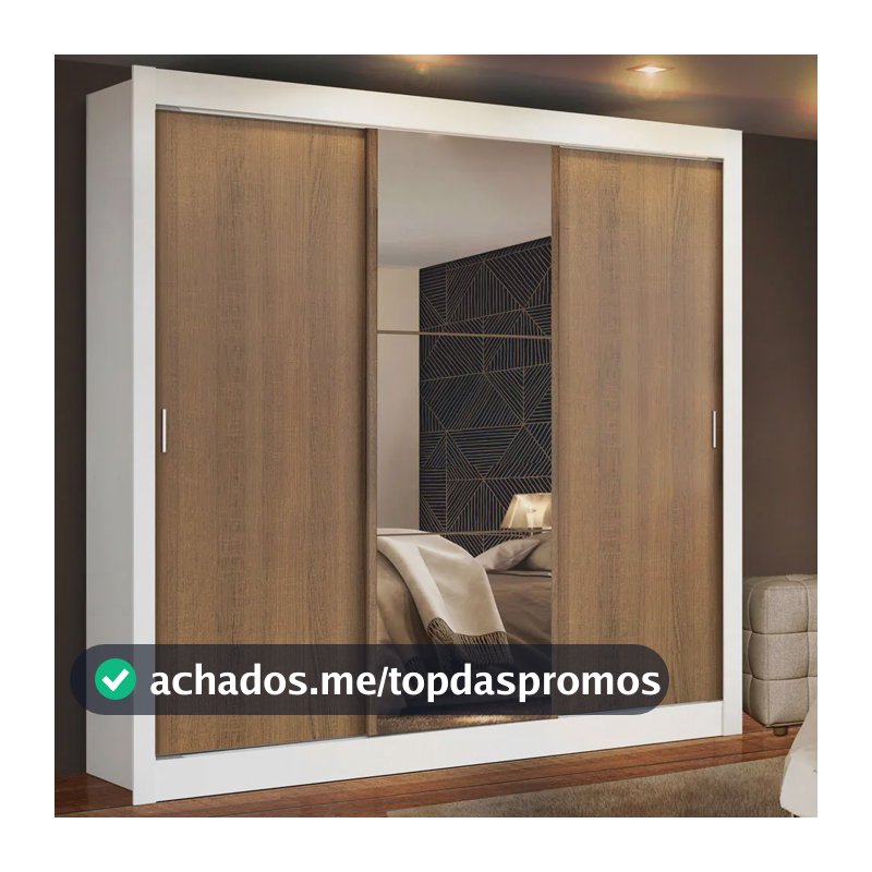 Guarda Roupa Casal Mônaco Madesa 3 Portas Correr Espelho Br Cor Branco/Rustic 1093D81E