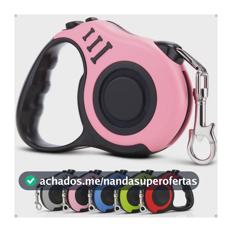 Coleira Guia Retrátil 5 Metros Pet Cachorros Gatos Até 20kg Rosa